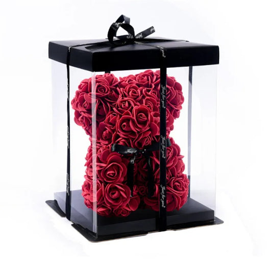 Ours en Roses Éternelles Rouge et sa boite cadeau